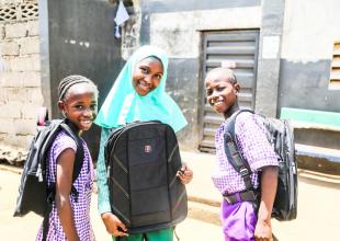 School bag distribution in Sierra Leone